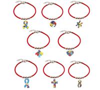 WCRAZYE 4-8PCS Autism Awareness Bracelet for Women Men Colorful Heart Cross Ribbon Autism Puzzle Piece Bracelet, 7.0 Inches, Stone, Opal