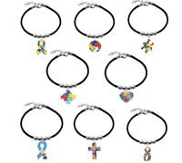 WCRAZYE 4-8PCS Autism Awareness Bracelet for Women Men Colorful Heart Cross Ribbon Autism Puzzle Piece Bracelet, 7.0 Inches, Stone, Opal