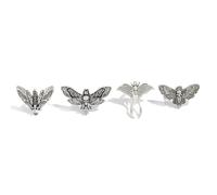 WCRAZYE 4PCS Vintage Silver Statement Rings Antique Butterfly Moth Adjustable Ring for Men Women Halloween Goth Jewelry, Adjustable, Alloy Steel, No Gemstone