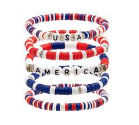WCRAZYE 4th of July Bracelets Red White and Blue USA Star American Flag Bracelets for Patriotic Independence Day Party Favors, M, polymer clay, no gemstone