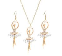 WCRAZYE Ballerina Ballet Earrings Necklace Sets for Women Fashion Crystal Ballerina Dance Necklaces Dancer Recital Birthday Gifts, M, Alloy Steel, No Gemstone