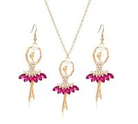 WCRAZYE Ballerina Ballet Earrings Necklace Sets for Women Fashion Crystal Ballerina Dance Necklaces Dancer Recital Birthday Gifts, M, Alloy Steel, No Gemstone