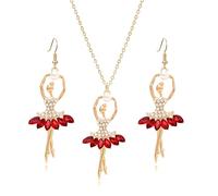 WCRAZYE Ballerina Ballet Earrings Necklace Sets for Women Fashion Crystal Ballerina Dance Necklaces Dancer Recital Birthday Gifts, M, Alloy Steel, No Gemstone