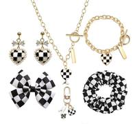 WCRAZYE Black White Check Heart Jewelry Hair Accessories Set for Women, L