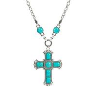 WCRAZYE Boho Handmade Natural Turquoise Necklace for Women Boho lightning Cross Turquoise Western Necklaces Vintage Statement Pendant Necklace, Turquoise, Turquoise
