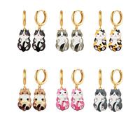 WCRAZYE Cat Hoop Earrings for Women Cute Enamel Kawaii Aesthetic Funny White Black Kitten Cat Daisy Flower Dangle Drop Animal Earrings Cats Lover Halloween Costume Jewelry Gift, S, Alloy Steel, No
