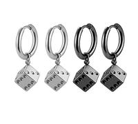 WCRAZYE Dice Hoop Earrings for Men Women Cool Silver Black 3D Stainless Steel Dice Dangle Drop Huggie Hoops Earring Hip Hop Cube Earrings Gambling Casino Jewelry Gift, S, Alloy Steel, No Gemstone