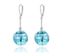 WCRAZYE Disco Ball Leverback Hoop Earrings for Women 60's Mirror Ball Earrings Silver 70's Outfit Disco Accessories Hippie Jewelry Bulk Cowgirl Dangle Party Favors for New Years Festival Stage Game