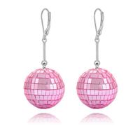 WCRAZYE Disco Ball Leverback Hoop Earrings for Women 60's Mirror Ball Earrings Silver 70's Outfit Disco Accessories Hippie Jewelry Bulk Cowgirl Dangle Party Favors for New Years Festival Stage Game