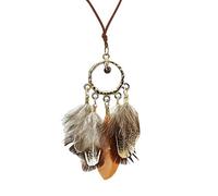 WCRAZYE Dream Catcher Feather Necklace for Women Vintage Brown Boho Tassel Feathers Necklace Bohemian Jewelry Vintage Statement Jewelry Gift, M, Alloy Steel, No Gemstone