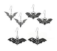 WCRAZYE Gothic Bat Dangle Earring for Women Vintage Bat Wing Cross Skull Key Crystal Drop Earrings Halloween Punk Vampire Witch Cosplay Costume, S, Alloy Steel, No Gemstone