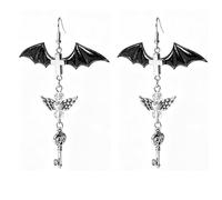 WCRAZYE Gothic Bat Dangle Earring for Women Vintage Bat Wing Cross Skull Key Crystal Drop Earrings Halloween Punk Vampire Witch Cosplay Costume, S, Alloy Steel, No Gemstone
