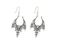 WCRAZYE Gothic Bat Dangle Earring for Women Vintage Bat Wing Cross Skull Key Crystal Drop Earrings Halloween Punk Vampire Witch Cosplay Costume, S, Alloy Steel, No Gemstone