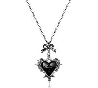 WCRAZYE Gothic Heart Pendant Necklace for Women Vintage Halloween Dark Punk Layered Y2k Black Beaded Heart Necklace Victoria Goth Witch Vampire Jewelry Accessories, M, Alloy Steel, Cubic Zirconia