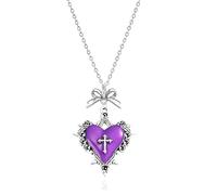 WCRAZYE Gothic Heart Pendant Necklace for Women Vintage Halloween Dark Punk Layered Y2k Black Beaded Heart Necklace Victoria Goth Witch Vampire Jewelry Accessories, M, Alloy Steel, Cubic Zirconia