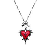 WCRAZYE Gothic Heart Pendant Necklace for Women Vintage Halloween Dark Punk Layered Y2k Black Beaded Heart Necklace Victoria Goth Witch Vampire Jewelry Accessories, M, Alloy Steel, Cubic Zirconia