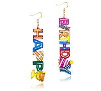 WCRAZYE Happy Birthday Dangle Earrings for Women Cute Funny Acrylic Sparkle Letter Birthday Cake Glitter Drop Earrings Celebration Birthday Holiday Party Jewelry Gifts, Acrylic, No Gemstone