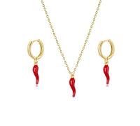 WCRAZYE Italian Red Horn Earrings Necklace for Women Lightweight Dainty Red Chili Pepper Horn Pendant Earrings Talisman Good Luck Jewelry Gifts, Zinc, No Gemstone