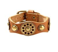 WCRAZYE Leather Steampunk Gear Cuff Bracelet for Men Women Punk Gothic Vintage Antique Bronze Steam Gear Bracelet Adjustable Straps Wrap Bracelets, Adjustable, Leather Antique Bronze Metal Zinc, no