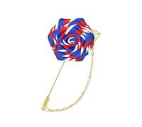 WCRAZYE Men Cloth Rose Flower with Gold Leaf Brooches Men's Satin Lapel Pins with Metal Chain Red Blue Rose Floral Lapel Stick Handmade Boutonniere Pins for Suit Wedding Brooch Career Suit Tuxedo of