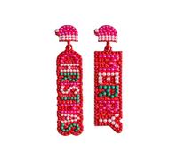 WCRAZYE Merry Christmas Earrings for Women Xmas Red Green White Beaded Letter Dangle Drop Holiday Earrings Trendy Christmas Festive Jewelry Gift, L, Alloy Steel, No Gemstone