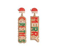 WCRAZYE Merry Christmas Earrings for Women Xmas Red Green White Beaded Letter Dangle Drop Holiday Earrings Trendy Christmas Festive Jewelry Gift, L, Alloy Steel, No Gemstone