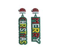 WCRAZYE Merry Christmas Earrings for Women Xmas Red Green White Beaded Letter Dangle Drop Holiday Earrings Trendy Christmas Festive Jewelry Gift, L, Alloy Steel, No Gemstone