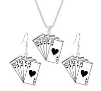 WCRAZYE Playing Card Poker Earrings Necklace Sets for Women Sparkly Crystal Poker Hearts And Spades A Ace Playing Cards Earrings Halloween Jewelry Gift, M, Alloy Steel, No Gemstone