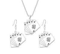 WCRAZYE Playing Card Poker Earrings Necklace Sets for Women Sparkly Crystal Poker Hearts And Spades A Ace Playing Cards Earrings Halloween Jewelry Gift, M, Alloy Steel, No Gemstone