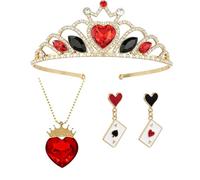 WCRAZYE Poker Queen Crown Heart Jewelry Set for Women | Alloy Rhinestone Crown Heart Necklace Playing Card Earrings Halloween Birthday Costume Party