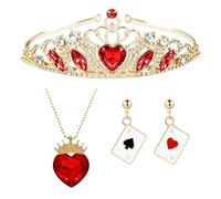 WCRAZYE Poker Queen Crown Heart Jewelry Set for Women | Alloy Rhinestone Crown Heart Necklace Playing Card Earrings Halloween Birthday Costume Party