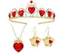 WCRAZYE Poker Queen Crown Heart Jewelry Set for Women | Alloy Rhinestone Crown Heart Necklace Playing Card Earrings Halloween Birthday Costume Party