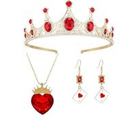 WCRAZYE Poker Queen Crown Heart Jewelry Set for Women | Alloy Rhinestone Crown Heart Necklace Playing Card Earrings Halloween Birthday Costume Party