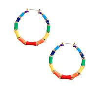WCRAZYE Rainbow Hoop Earrings for Men Women Unique Colorful Gold Bamboo LGBT Pride Hoops Earrings Gay and Lesbian Jamaican Earrings Hip Hop 90s Outfits Accessories, S, Alloy Steel, No Gemstone