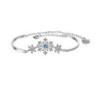 WCRAZYE Rhihestone Snowflake Bracelets for Women Cute Shiny Blue CZ Crystal Adjustable Chain Christmas Charm Bracelets Thin Dainty Hand Holiday Bracelet Anniversary Birthday Mother Day Jewelry Gifts