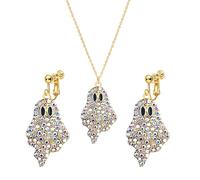 WCRAZYE Rhinestone Ghost Jewelry Set for Women Ghost Dangle Earrings Pendant Necklace Halloween Sparkly Crystal Ghost Costume Accessories, L, Enamel, No Gemstone