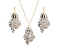 WCRAZYE Rhinestone Ghost Jewelry Set for Women Ghost Dangle Earrings Pendant Necklace Halloween Sparkly Crystal Ghost Costume Accessories