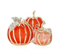WCRAZYE Rhinestone Pumpkin Brooch Pin for Women Girls Cute Fashion Gold Enamel Halloween Thanksgiving Green Leaf Pumpkin Brooches Lapel Pins Cute Fall Holiday Festival Hat Bag Suit Dress Accessories