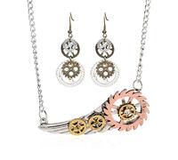 WCRAZYE Steampunk Gears Earrings Pendant Necklace for Women Men Handmade Punk Vintage Owl Butterfly Wing Clock Gear Earrings Halloween Jewelry Gifts, M, Alloy Steel, No Gemstone