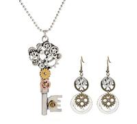 WCRAZYE Steampunk Gears Earrings Pendant Necklace for Women Men Handmade Punk Vintage Owl Butterfly Wing Clock Gear Earrings Halloween Jewelry Gifts, M, Alloy Steel, No Gemstone