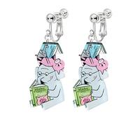 WCRAZYE Teacher Clip on Earrings for Women Funny Animal Cat Dog Elephant Caterpillar Reading Book Clip on Earrings Teacher Jewelry Gift, M, Acrylic, No Gemstone