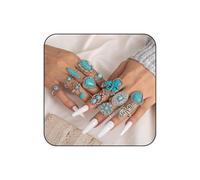 WCRAZYE Turquoise Opal Stackable Knuckle Ring Set for Women Vintage Bohemian Western Rings Set Boho Rings Country Stackable Rings Trendy Stuff Turquoise Jewelry Gifts, Turquoise, Created Turquoise