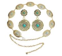 WCRAZYE Western Belt for Woman Vintage Cowgirl Earrings Belts Western Jewelry Set Country Concert Boho Outfit, M, Alloy Steel, No Gemstone