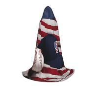 WCXTHGFA American Flag And Baseball Print Halloween Costume,Medieval Cape With Comfortable Hood,For Cosplay,Parties And More