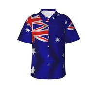 WCXTHGFA Australian Flag Print Stylish Men's Hawaiian Shirt,Sleeve Button Shirts for Summer,Beach Vacation Essentials Black