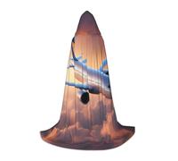 WCXTHGFA Beautiful Sky Airplane Print Halloween Costume,Medieval Cape With Comfortable Hood,For Cosplay,Parties And More