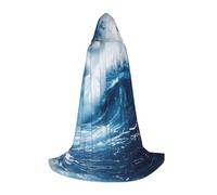 WCXTHGFA Big Ocean Wave Hd Print Halloween Costume,Medieval Cape With Comfortable Hood,For Cosplay,Parties And More