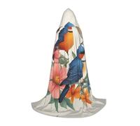 WCXTHGFA Birds Flowers Butterfly Print Halloween Costume,Medieval Cape With Comfortable Hood,For Cosplay,Parties And More