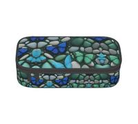 WCXTHGFA Blue Butterfly Green Butterfly and Stone Print Stylish Pencil Case,Large Capacity Pencil Pouch,Ideal for Travel Or Daily Use