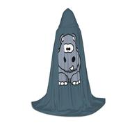WCXTHGFA Cartoon Hippo Print Halloween Costume,Medieval Cape With Comfortable Hood,For Cosplay,Parties And More